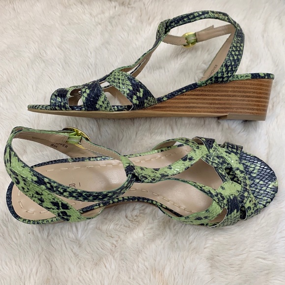 Tahari Hanover leather snakeskin print ankle strap wedges - Picture 5 of 10